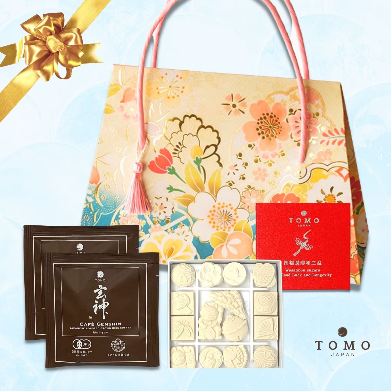 Japanese Wagara Pattern Pouch with Chocolates & Genshin brown rice coffee